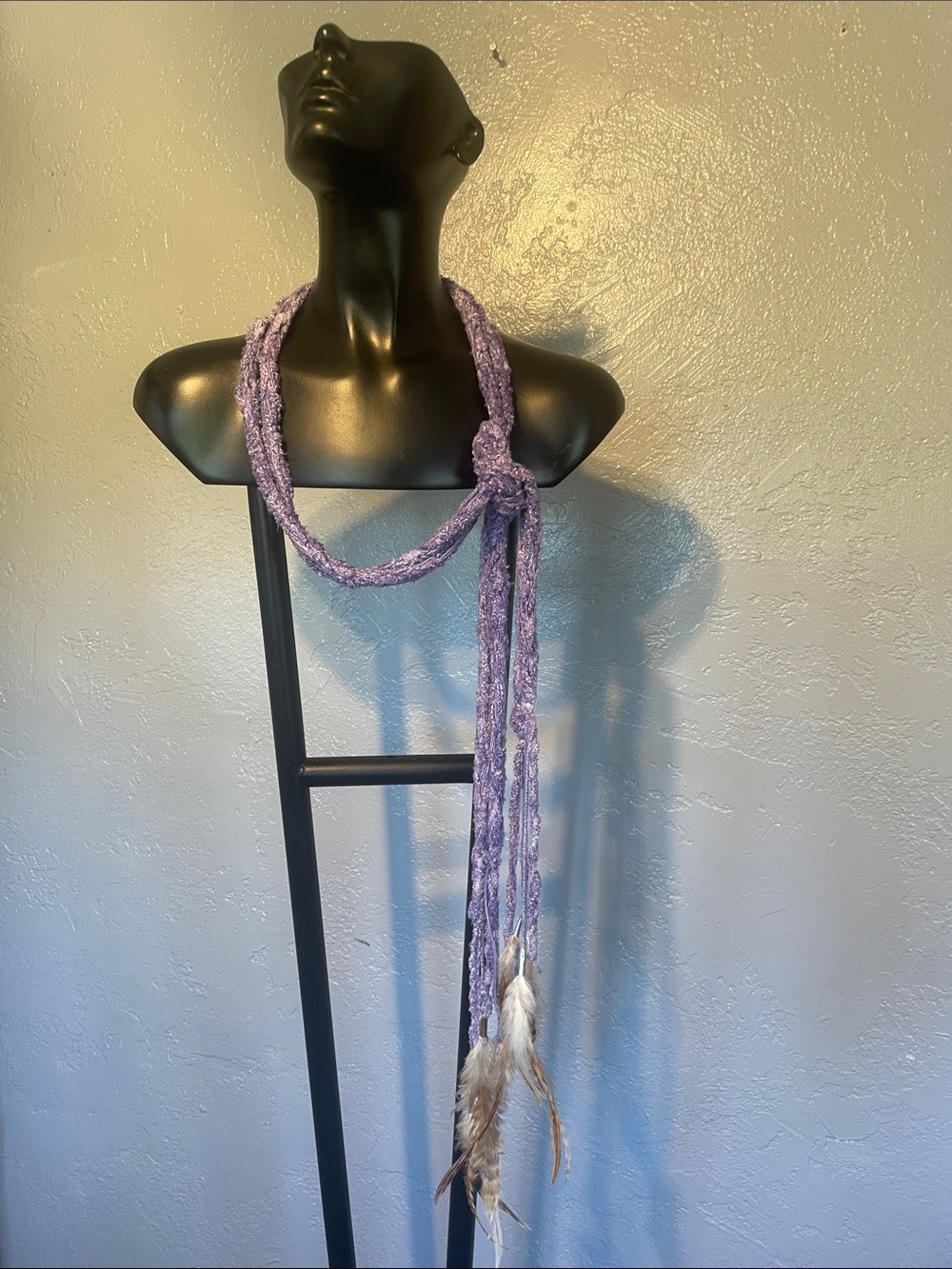 Lavender Braided Feather Lariat Scarf - Women's Accessory